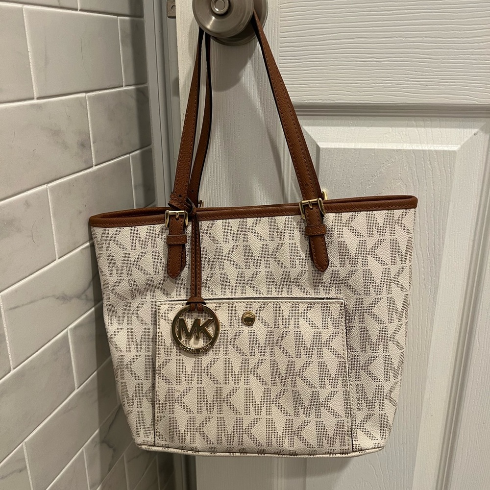Michael Kors white and brown shoulder bag